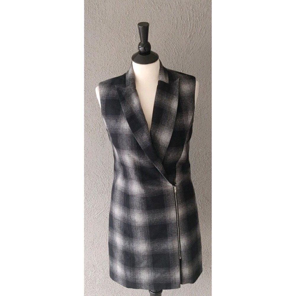 WAYF Plaid Sleeveless Tunic Vest Zip Front in Black and Gray Size XS - Picture 2 of 8